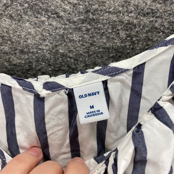 Old Navy Blouse Women M Medium White Striped Sleeveless Round Neck Rayon Casual - Picture 5 of 9